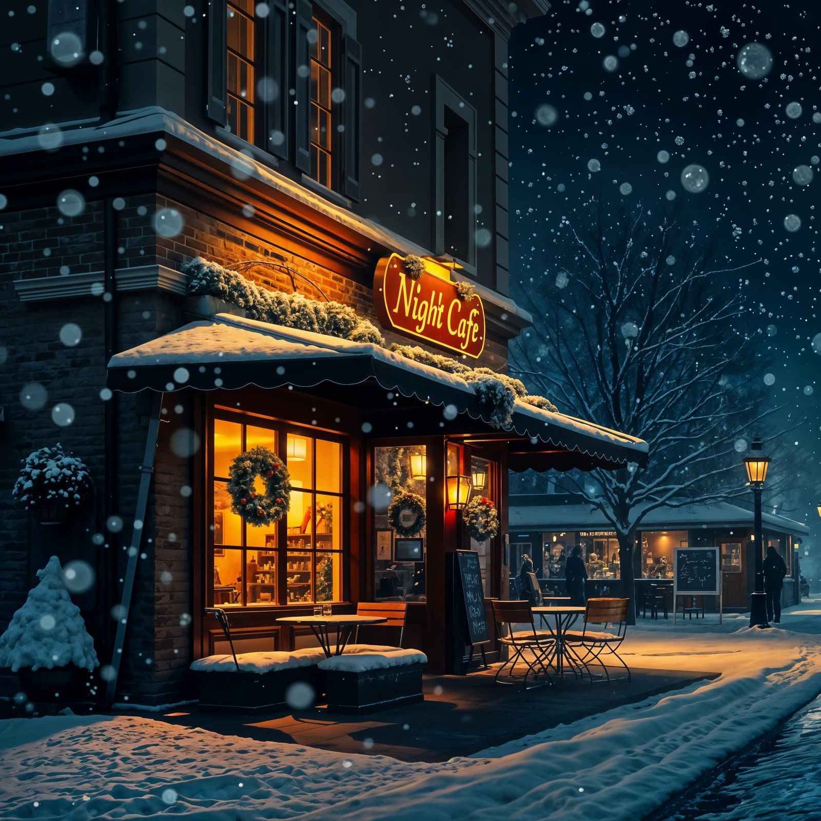 Snowlit Serenade at Night Café  by @Artificial Artistry