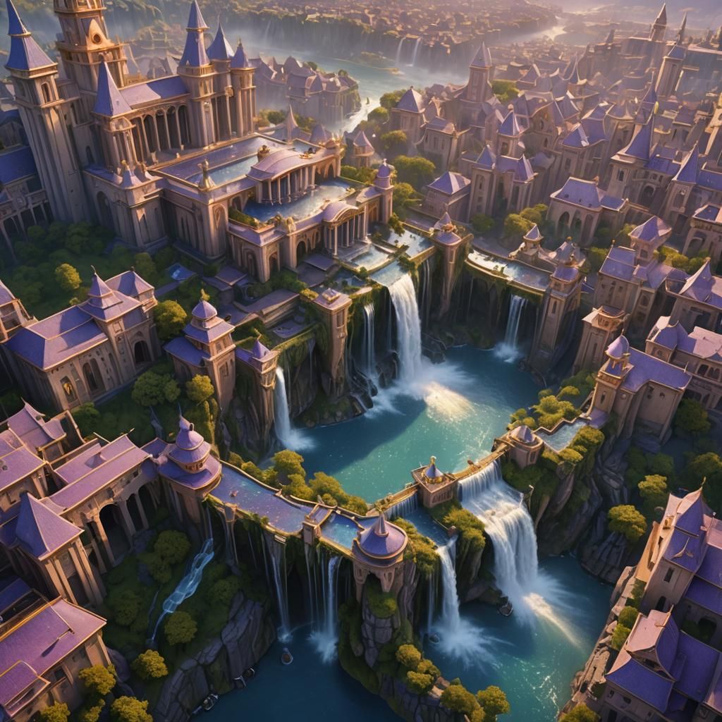 Royal Waterfall City Matte Painting in Unreal Engine 5