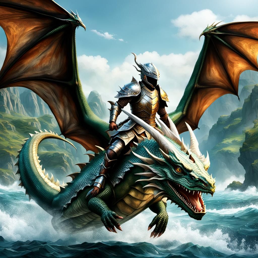 The dragon Armor worn by a person riding on a water dragon t...