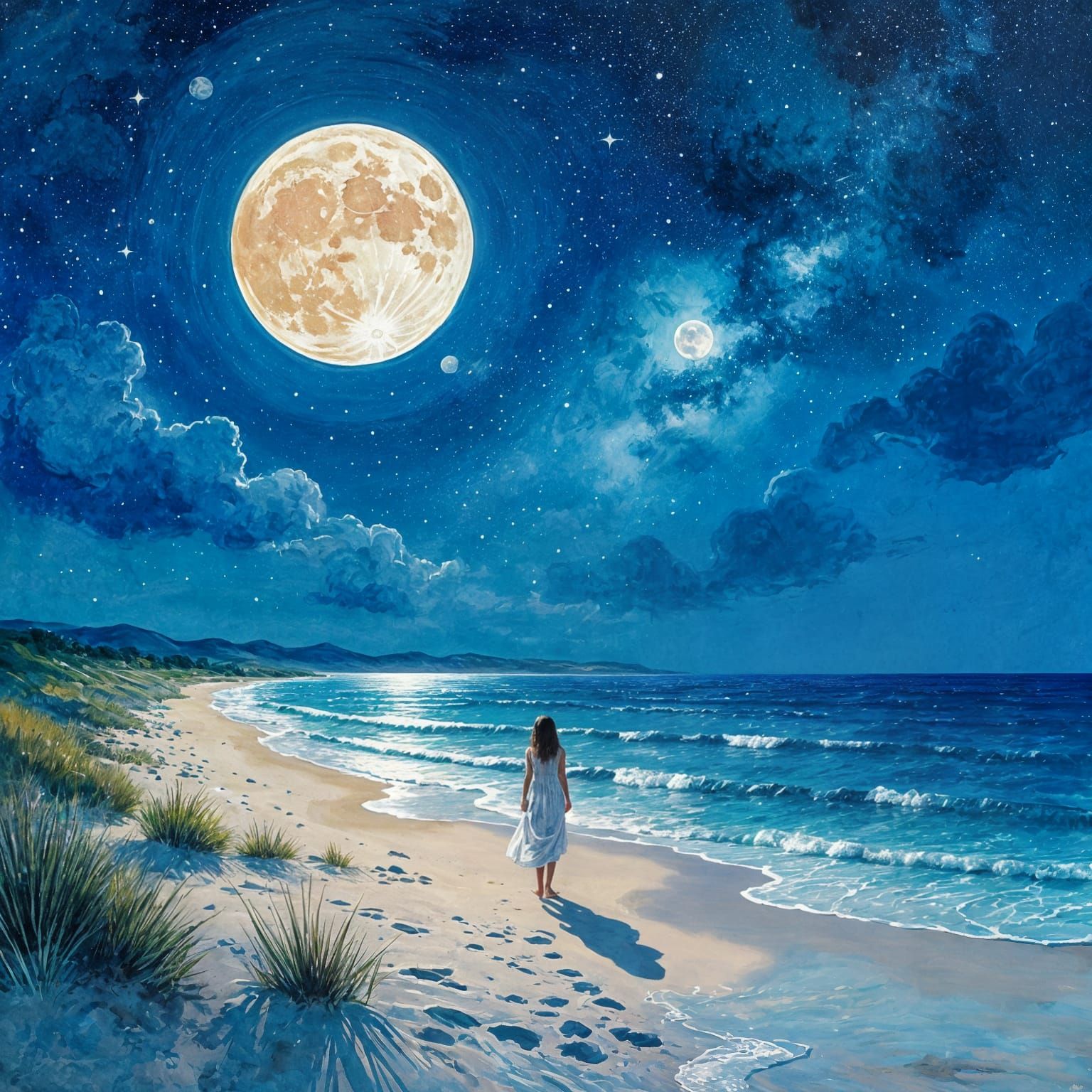 night summer landscape on the seashore super realistic moon and milky way  by @Zacharo