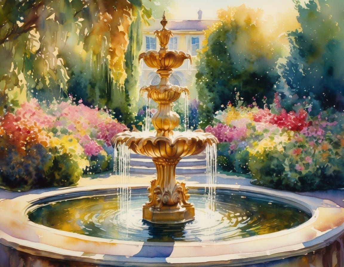 Romantic fountain in the Chateau gardens  by @Jin