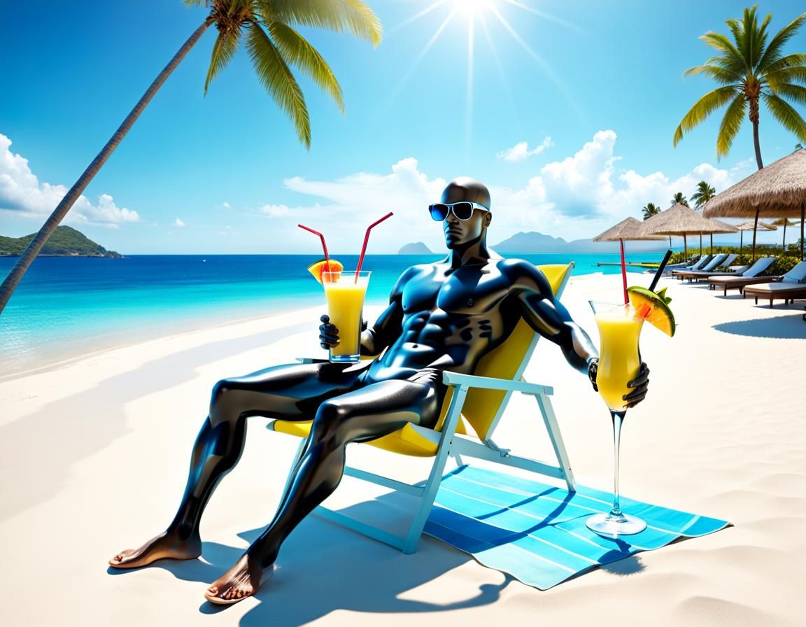 Invisible Man Relaxing on Beach in 3D