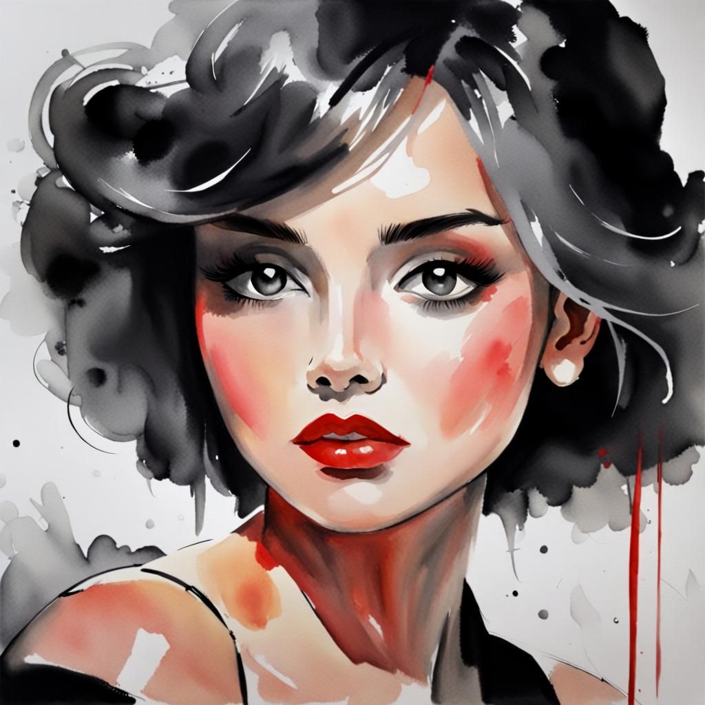 Watercolor woman-red and black