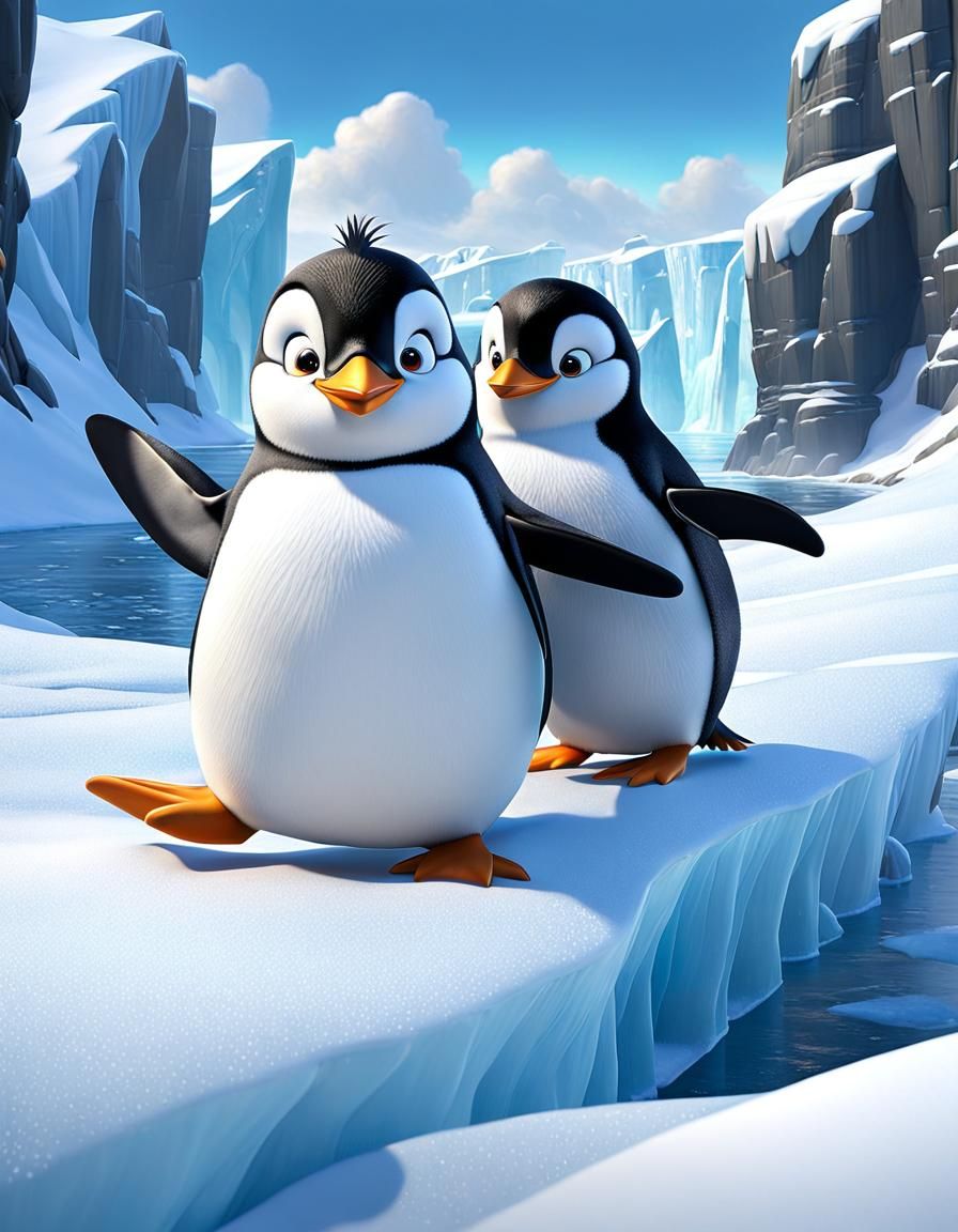 A Pixar 3D interpretation of a penguin family's playful day ...
