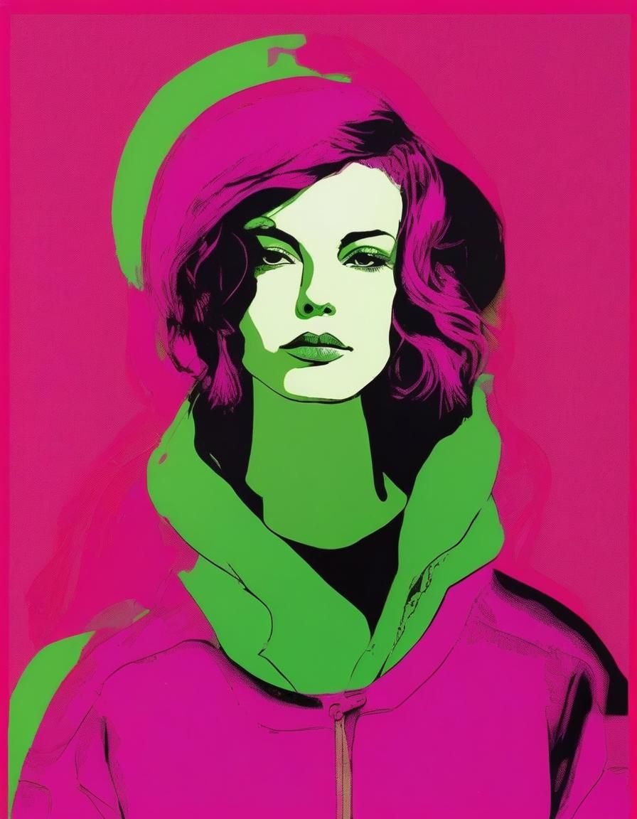 Dichromatic, Black-Rose and pale Honeysuckle green, pop art ...