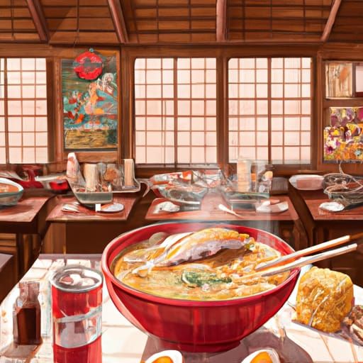 Ramen 🍜🍛 In A Ramen Shop Studio Ghibli Wes Anderson Thomas Kinkade Ai