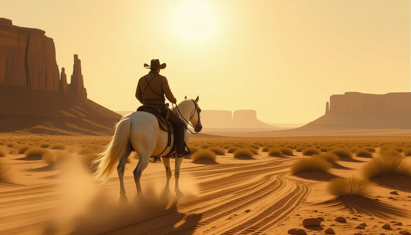 A cowboy in the desert, on a horse with no name  by @Welgan Druid