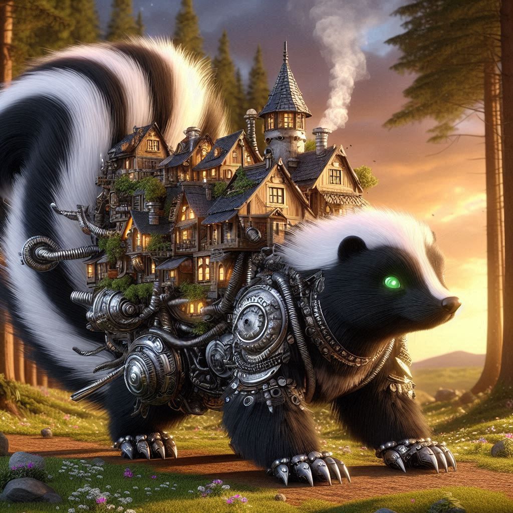 Steampunk skunk powering a small village with just his smell