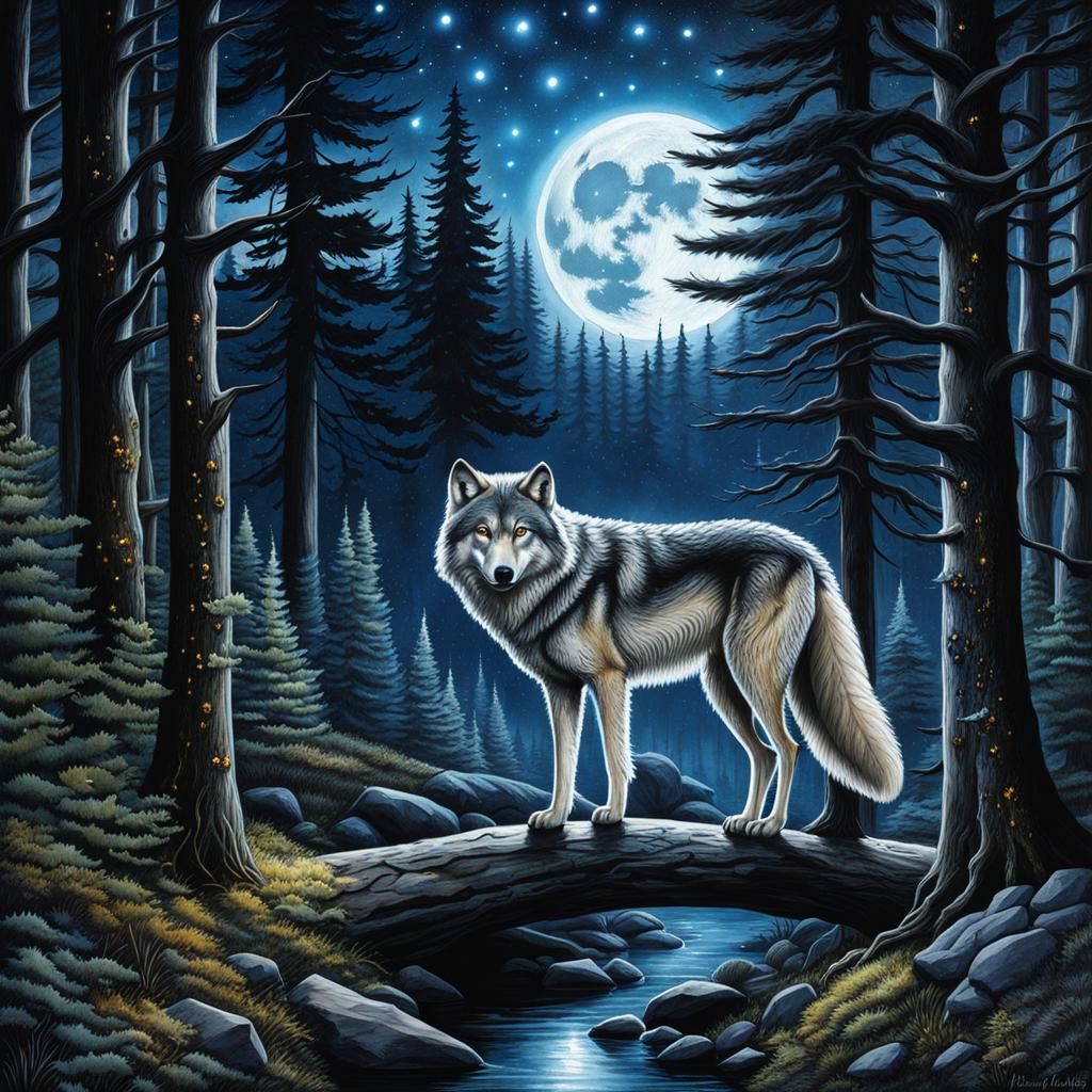 Gray wolf's blue moon  by @RCS