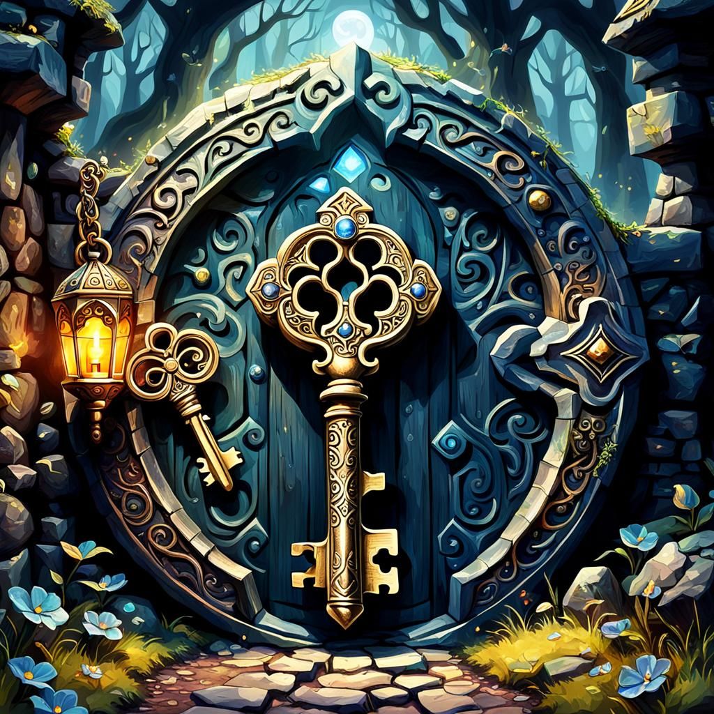Mystical key, surrounded by mystical  world