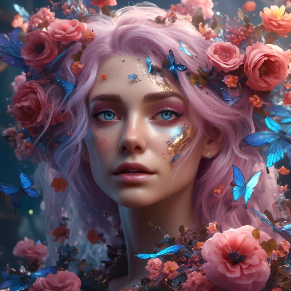 Hyperrealistic Fairy with Pink Hair and Wings