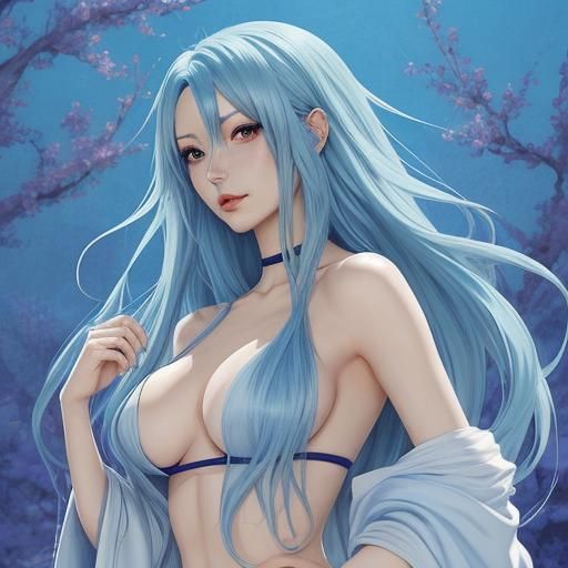 Anime Style Portrait of a Blue-Haired Woman