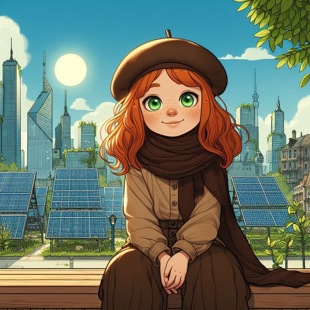Solarpunk Girl in a Sustainable Cityscape