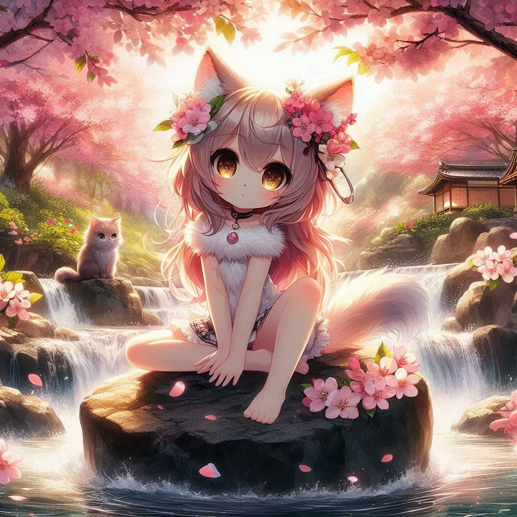 Cat girl enjoys the river by artist DOOFY