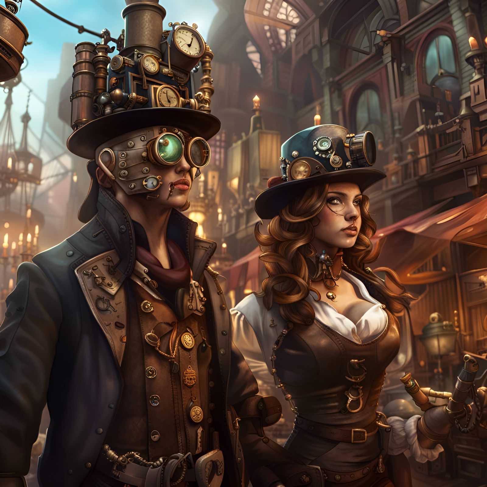 Steampunk explorers in steampunk city - AI Generated Artwork ...