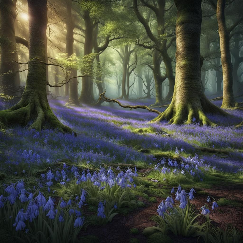 Bluebells cover ground of spring woodland  by @Art4Everyone