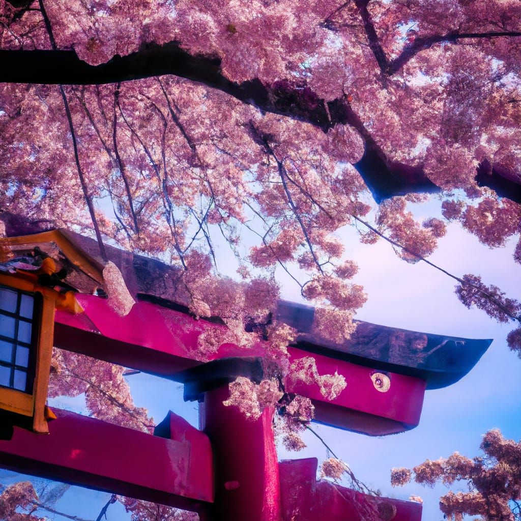 Japanese Torii Gates⛩️ surrounded by sakura blossom trees 🌸 - AI ...