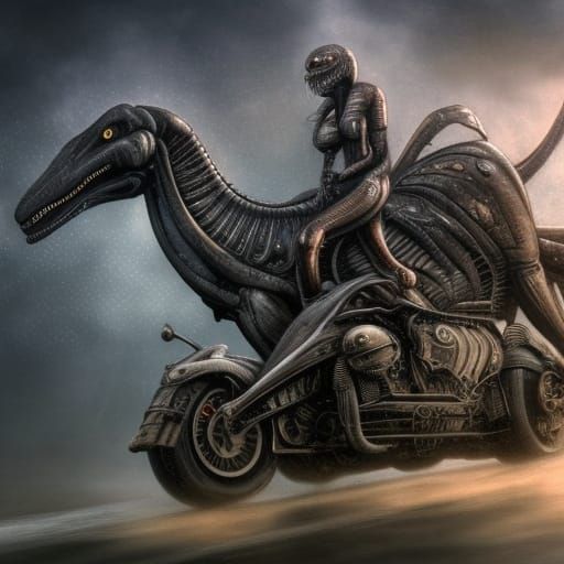 giger, detailed, futuristic motorcycle, warrior, insects, di...