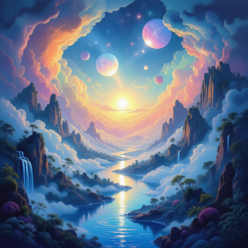 Ethereal Astral Landscape in Mixed Media Style