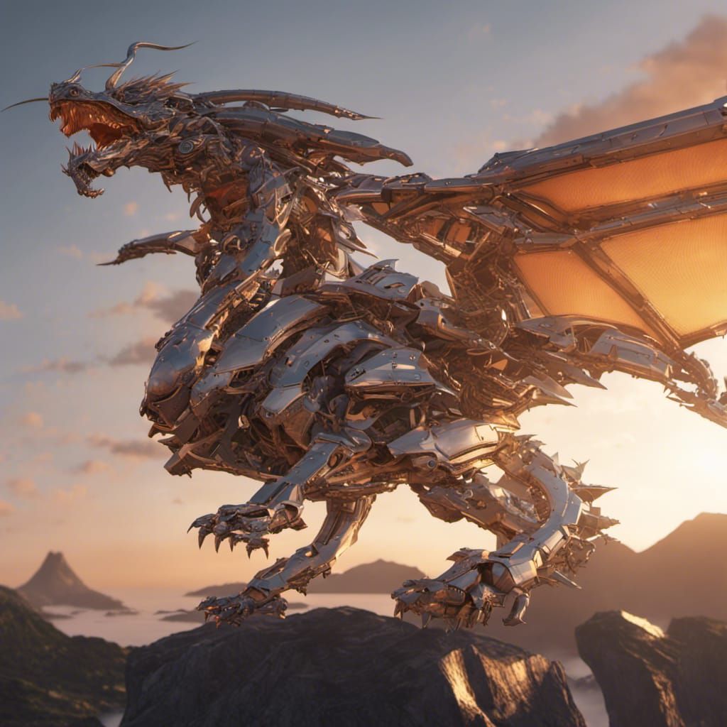 titanium dragon flying in a Japanese sunset