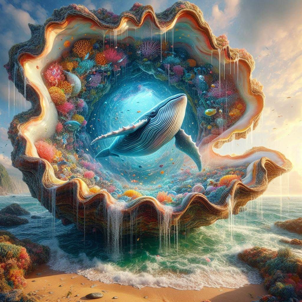 Fantasy Blue Whale in an Oyster Shell (2)
