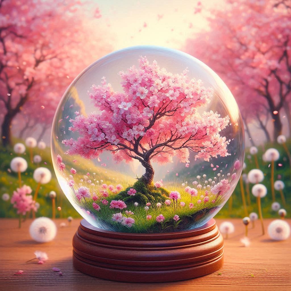 Una imagen de un cerezo en flor en miniatura....