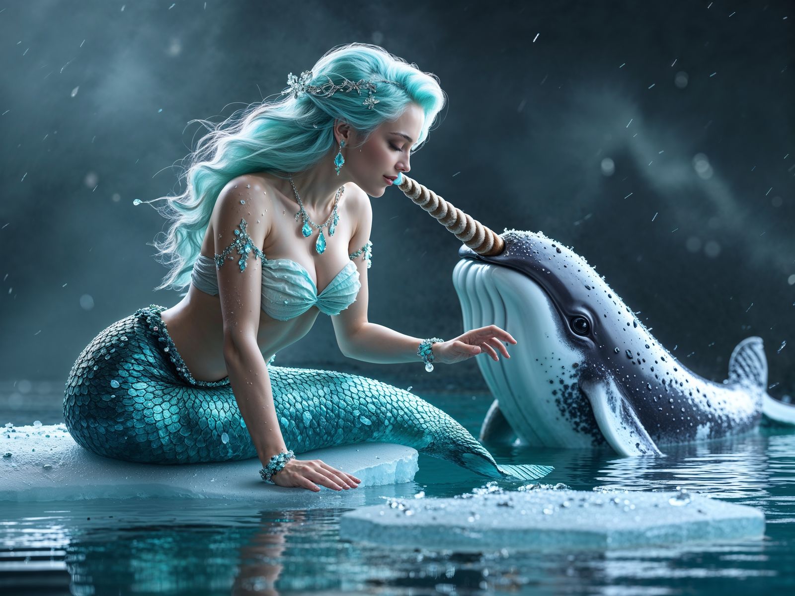 The Arctic Bond - Mermaid with a Narwhal