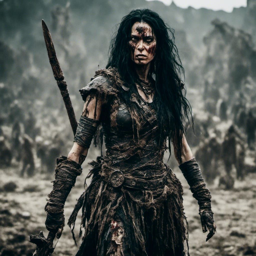 <lora:Macabre:1.0> <lora:Alienbiopunk:1.0> woman warrior, ba...