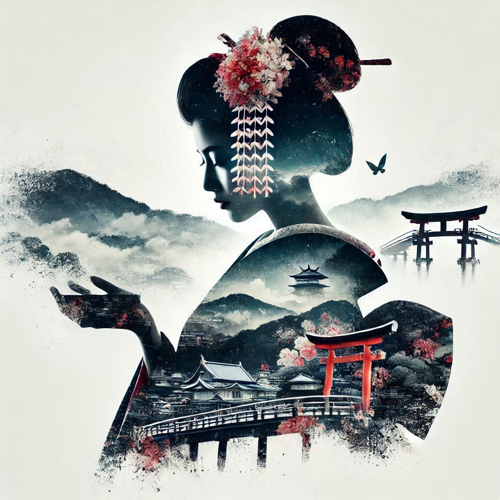 double exposure beautiful fantasy portrait landscape..