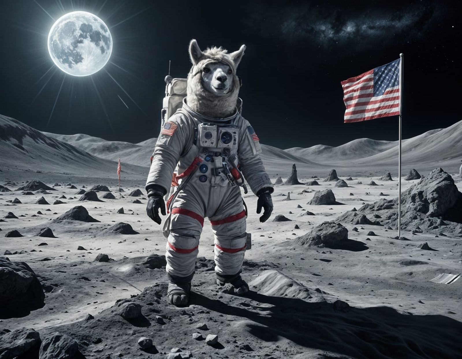 A Llama on the moon,  by @Pibse2