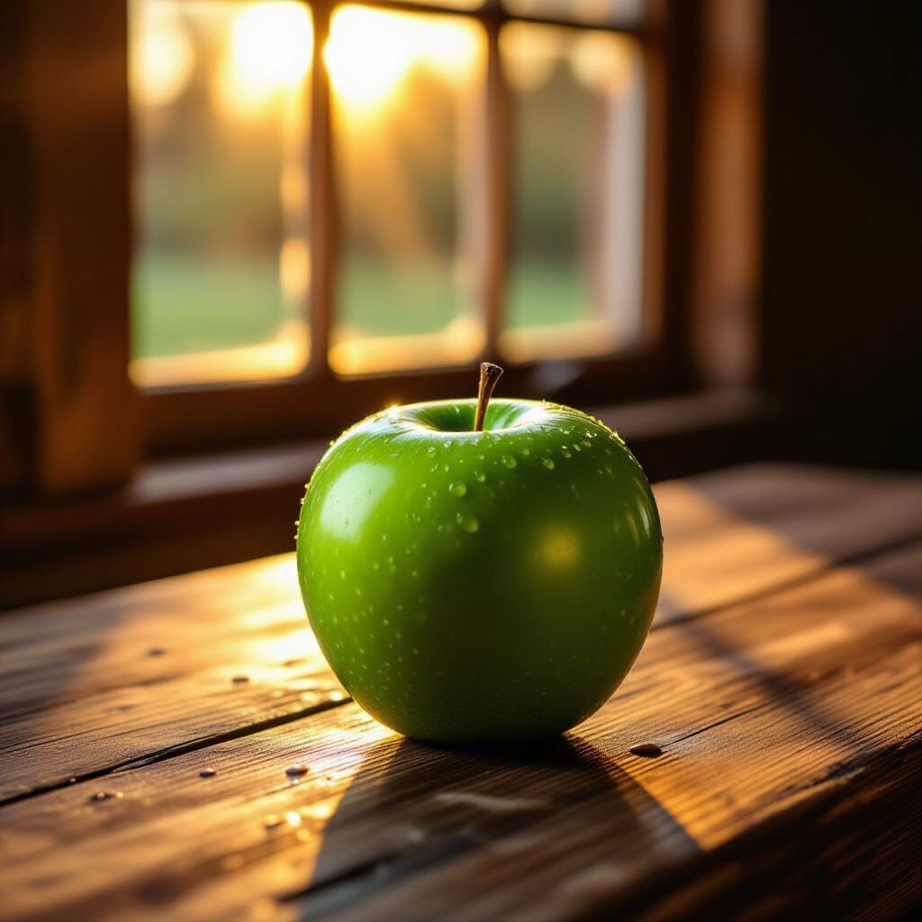 Vibrant Green Apple on Rustic Table