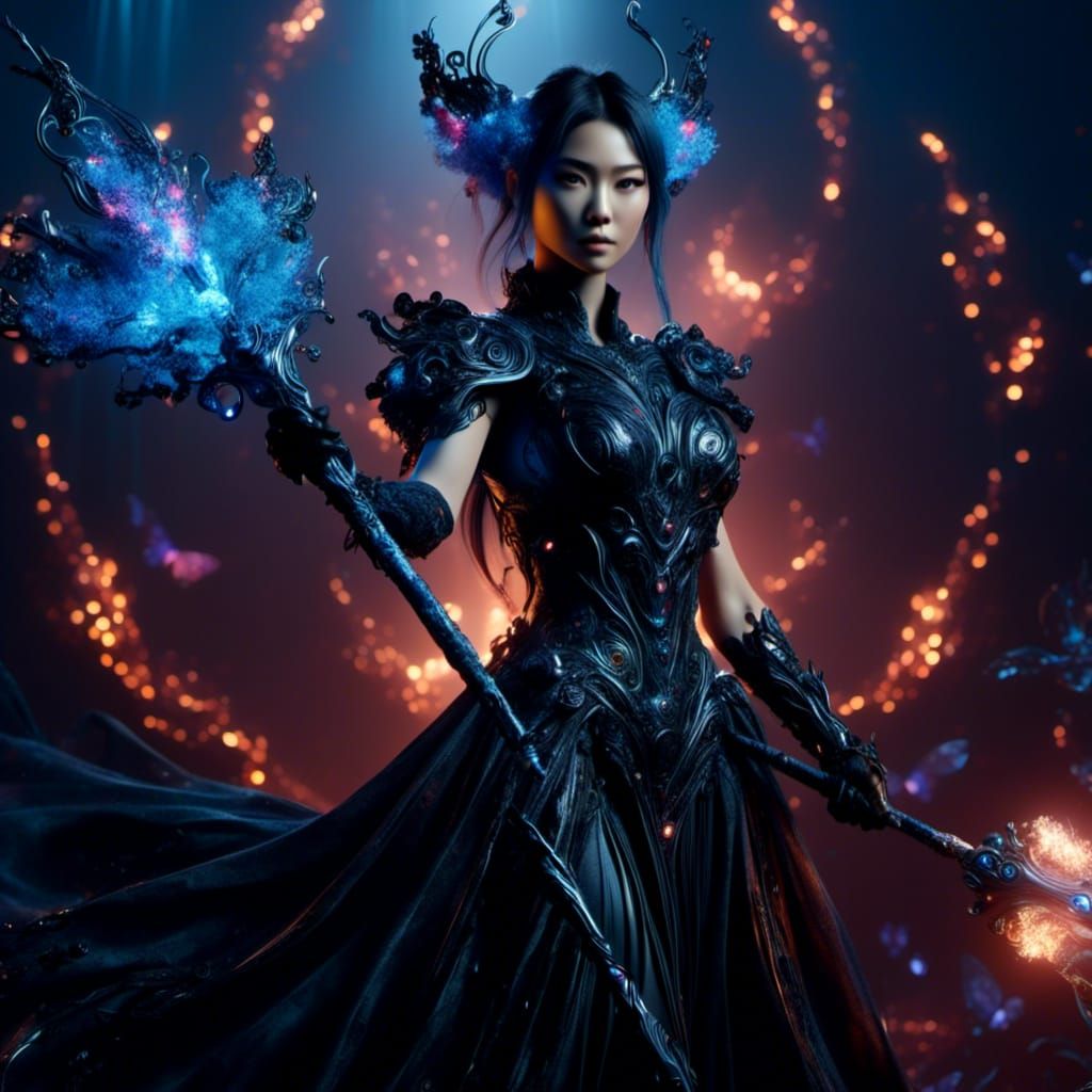 Fantasy Woman with Magical Staff in Matte Painting Style
