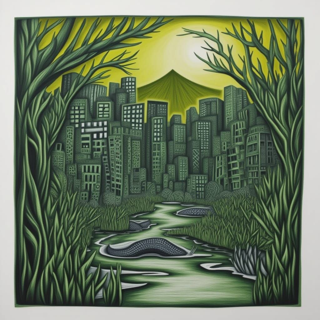 <lora:CHARCOAL DUSK:1.0> gator swamp