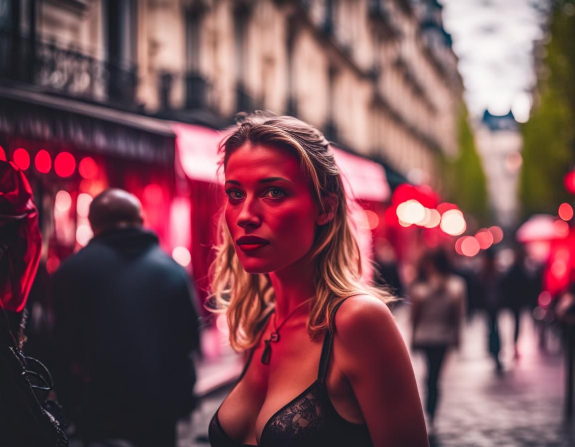 Pigalle red light district in Paris. prostitution soliciting customers.  Professional photography, bokeh, natural lighting, canon lens, shot... - AI  Generated Artwork - NightCafe Creator