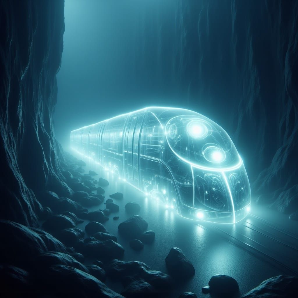 <lora:Insubstantial v1:1.0> Transparent ghostly lunarpunk midnight ethereal translucent train; going through dark white and aquamarine horro...