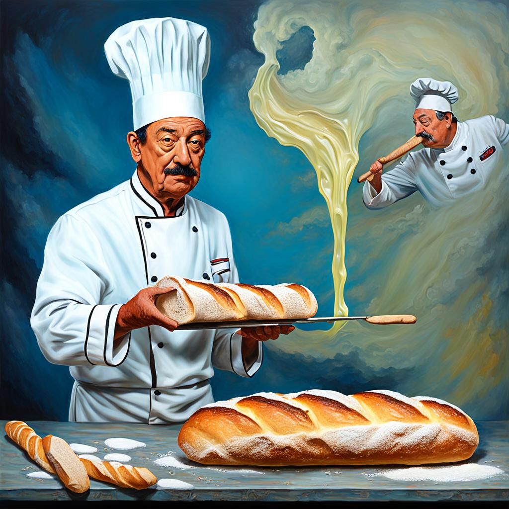 Baker Making Baguette in Surrealist Style