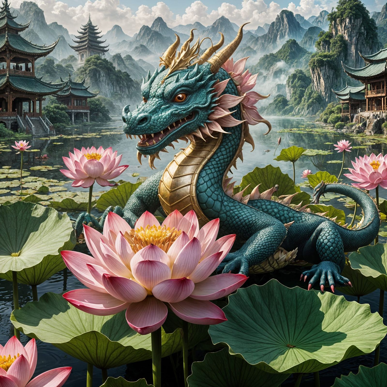 Lotus flower dragon guardian   by @H