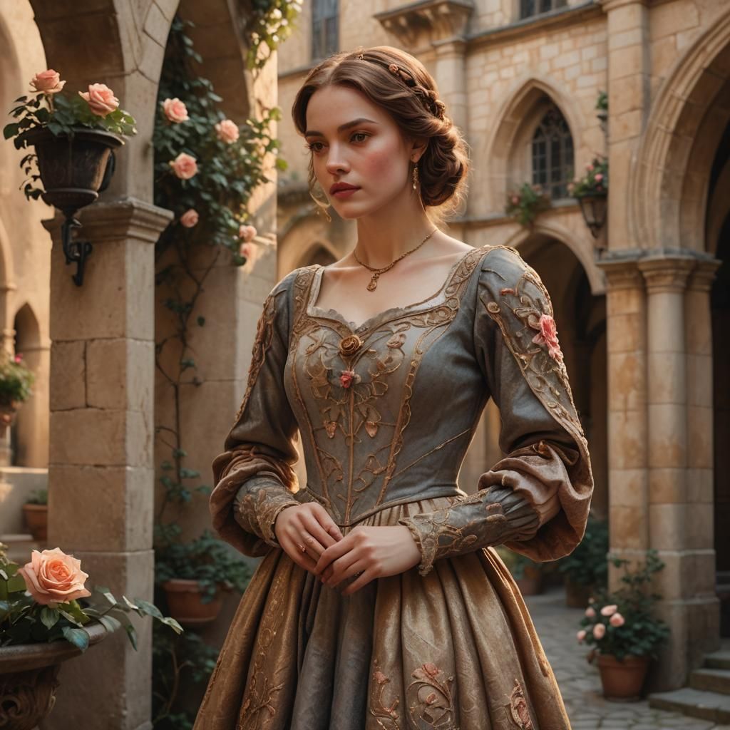 Renaissance Woman with Rose in Miyazaki Style