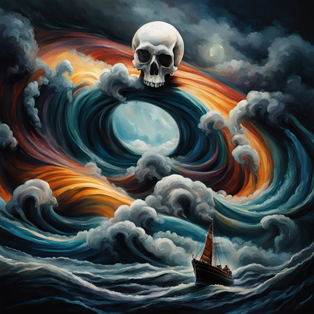 Crystal Sailing Ship Navigating Ominous Seas