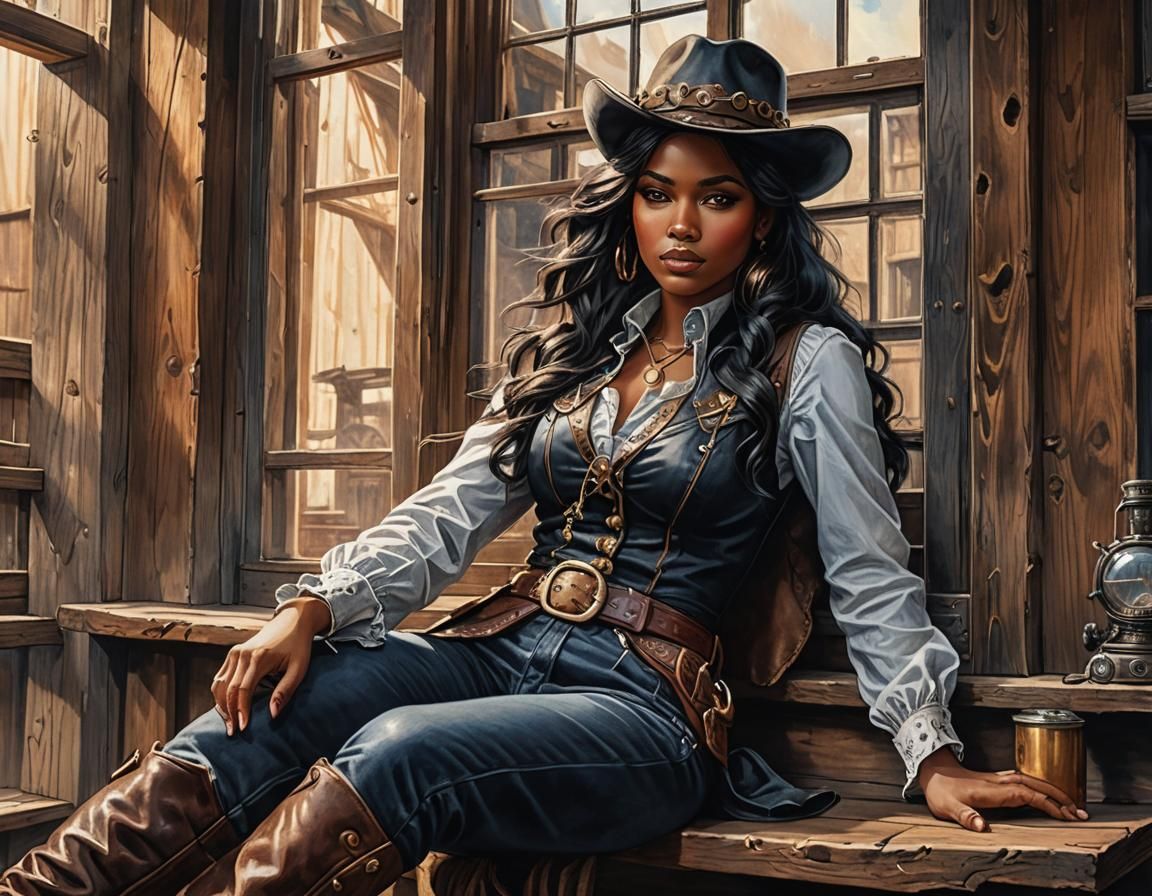 Cowgirl relaxed moment. - AI Generated Artwork - NightCafe Creator