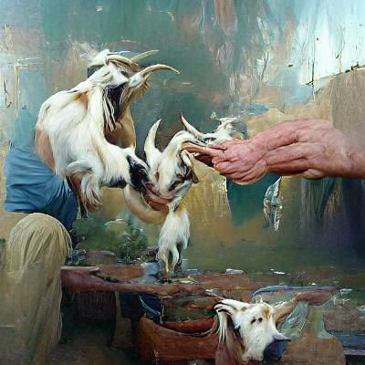 Goats eating human hands