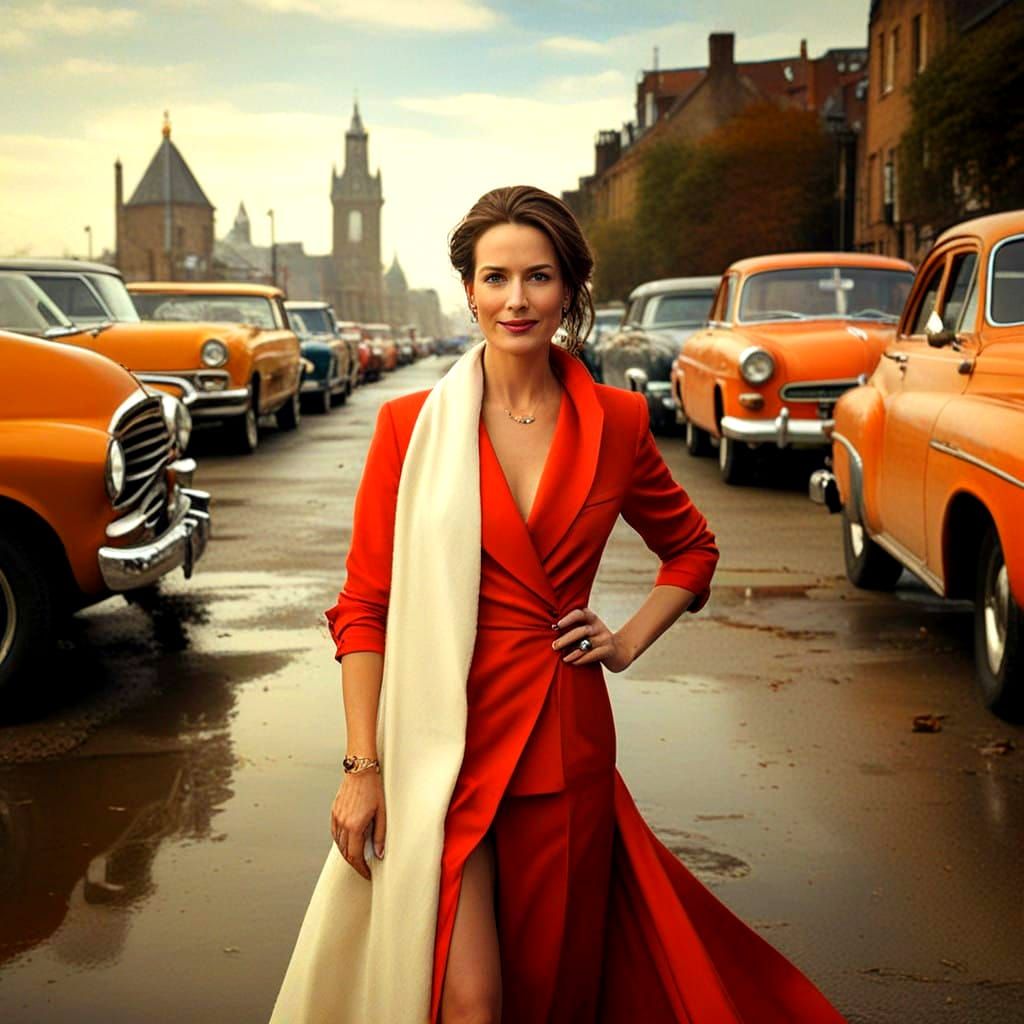 Resplendent 40-Year-Old Lady in Vibrant Scene