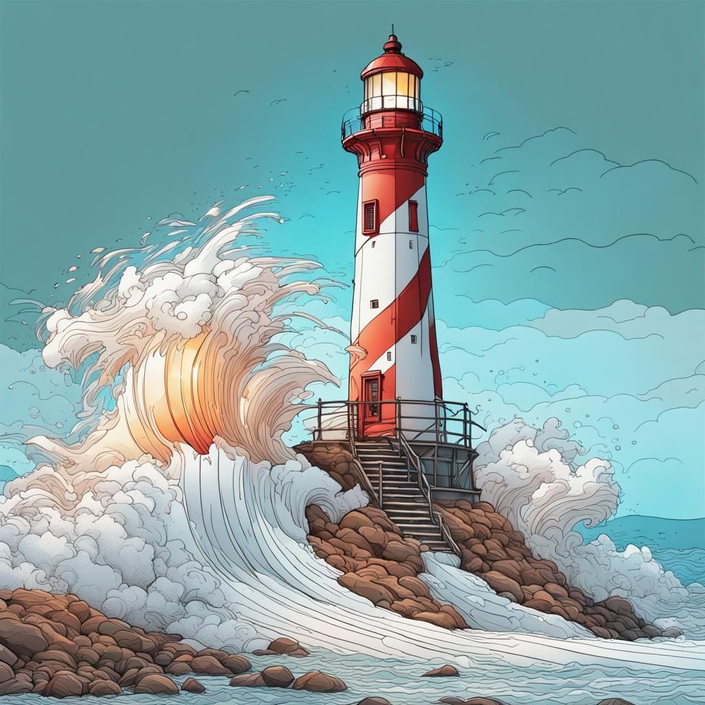 Line art lighthouse color