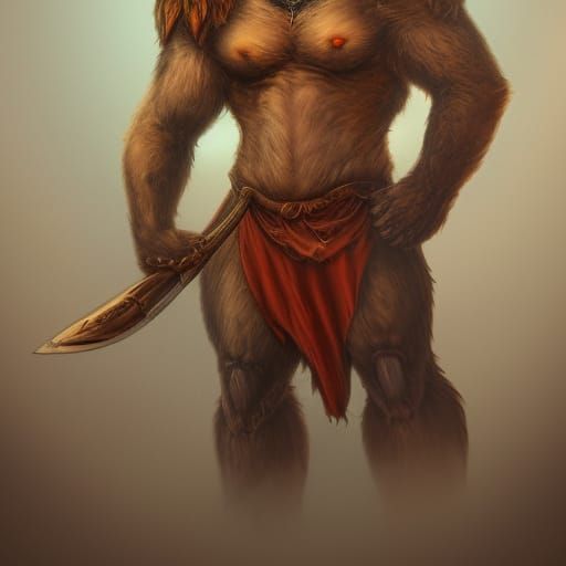 large anthropomorphic fox, muscular torso