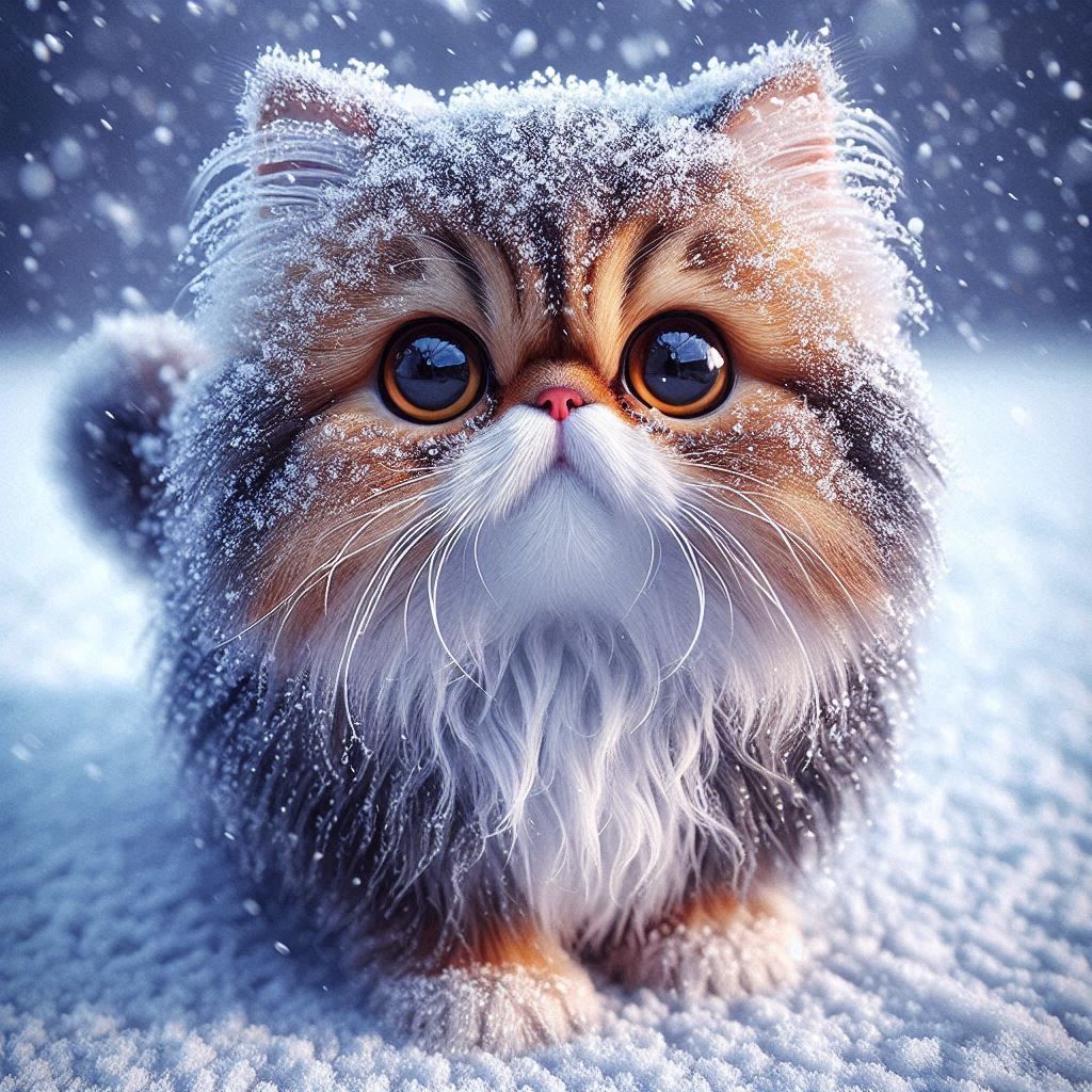 Cute Persian Kitten in the Snow