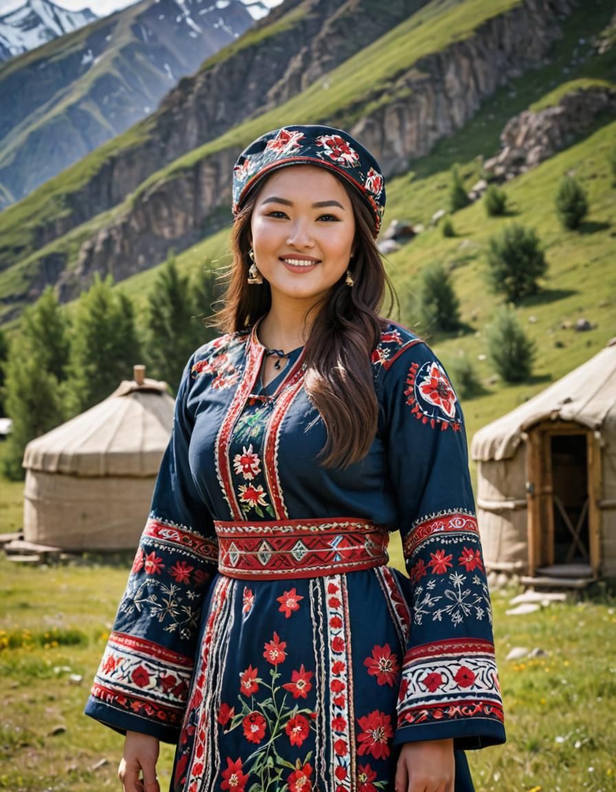Kyrgyz Woman in Traditional Dress, Digital Painting