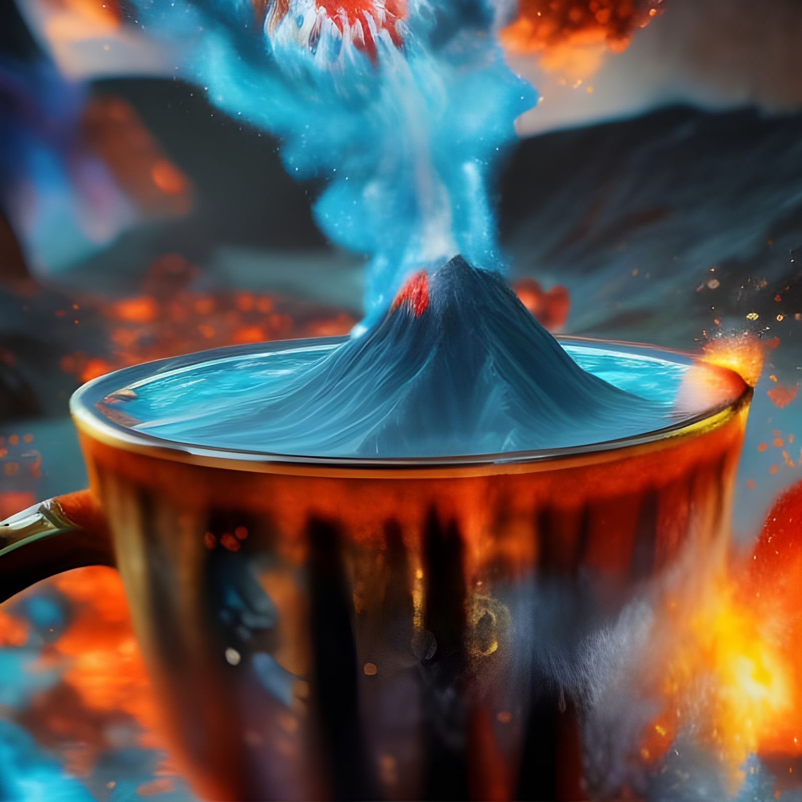 erupting volcano inside a tea cup  by @GiuseppeDiRosso