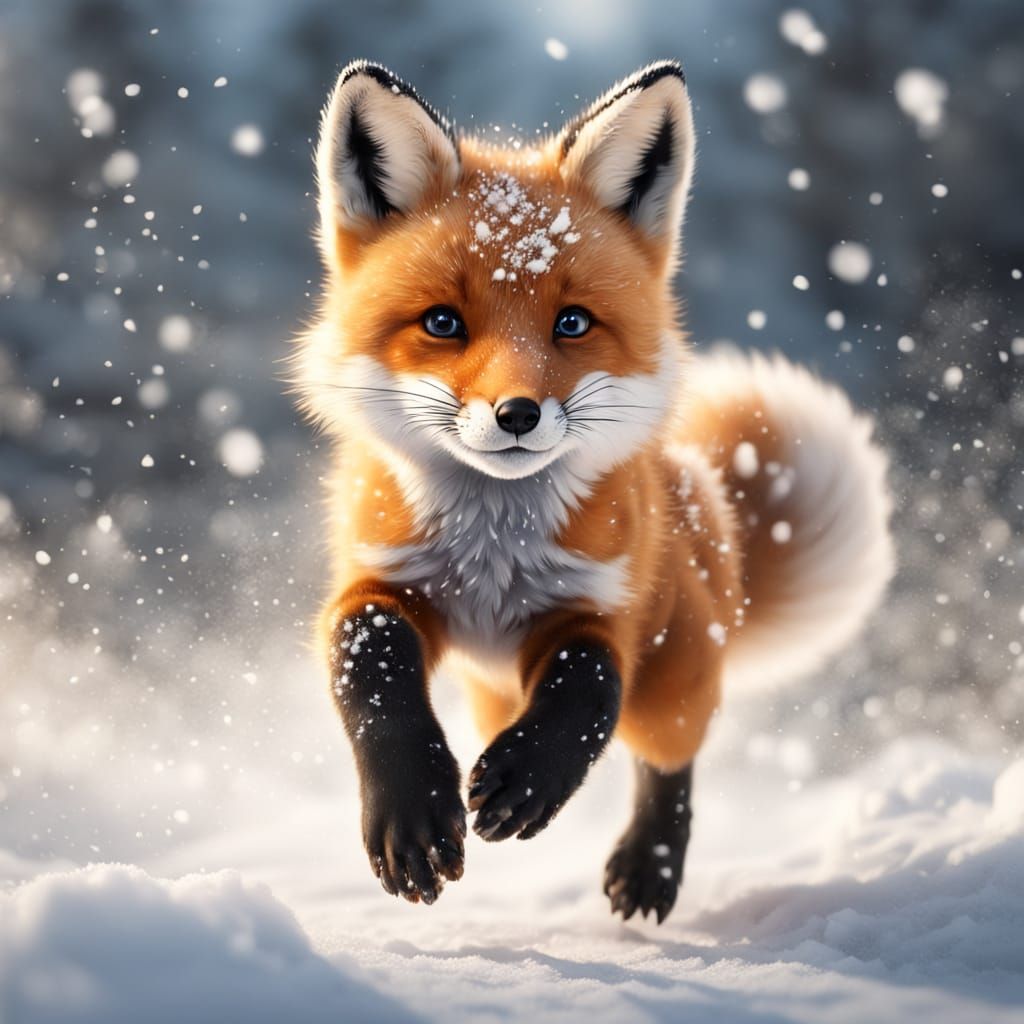 Magical Fox Cub Leaps Joyfully in Snow