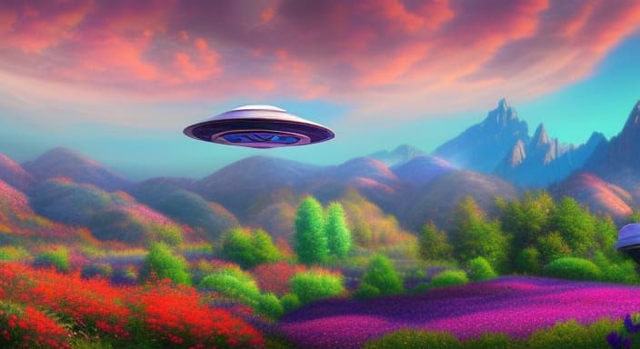 Walking, we gaze up at the sky and see a UFO.   by @SelmaTeacher7 