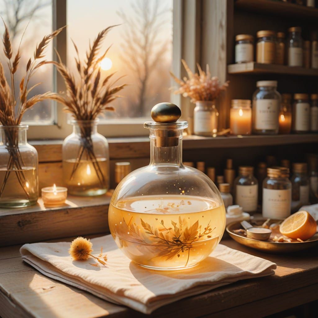 Whimsical Watercolor of a Magical Potion in a Cozy Setting